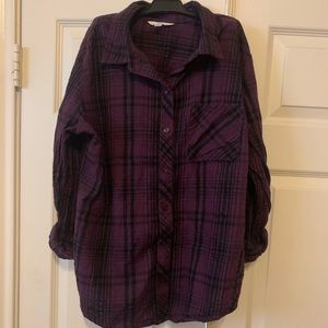 Purple Plaid Button Up Top